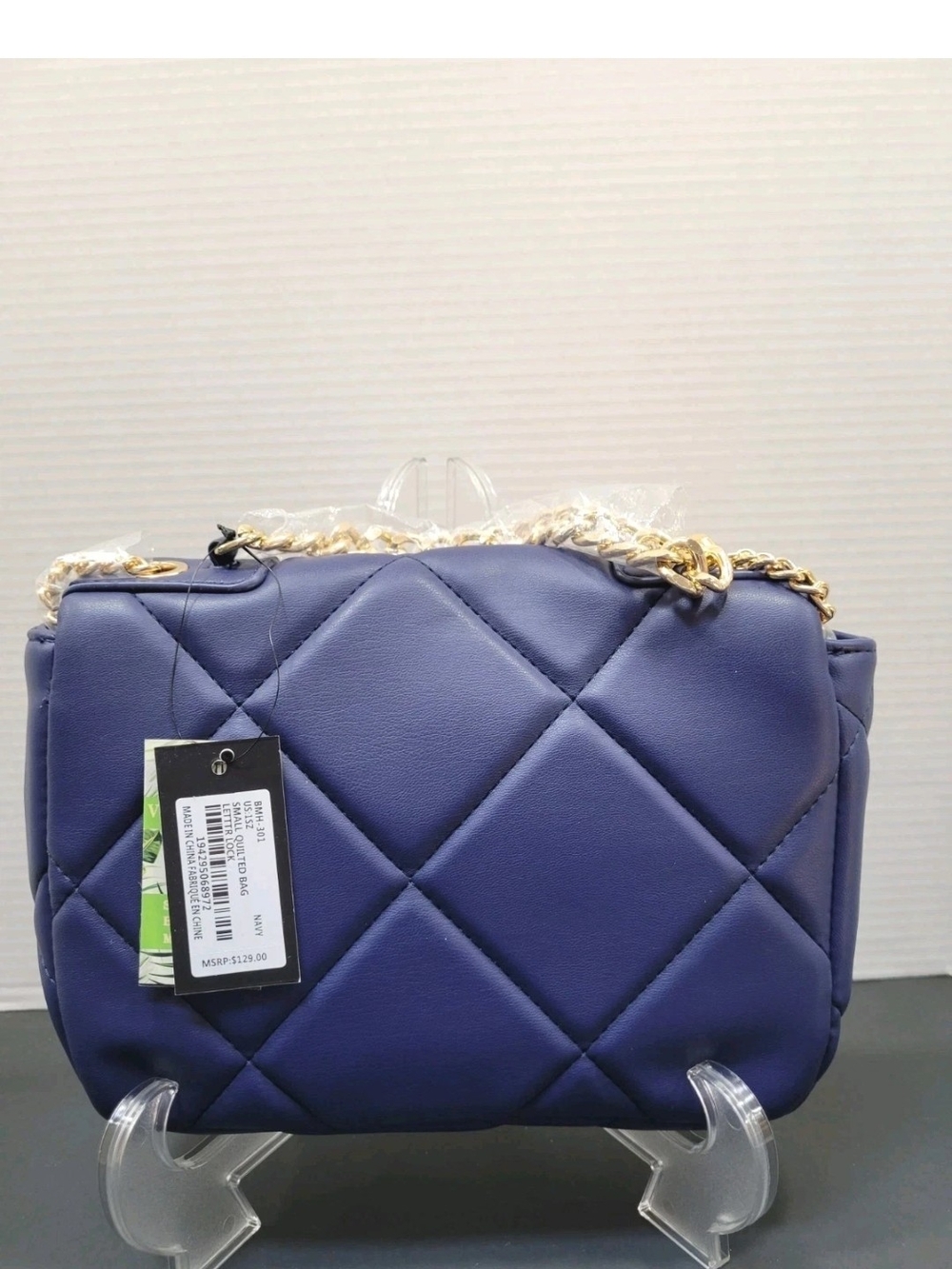 Badgley Mischka Periwinkle Quilted Crossbody Bag with Gold Logo & Chain New! - Picture 4 of 10